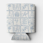 Whimsical Coastal Mediterranean Tile Linen Cobalt Dosenkühler (Rückseite)