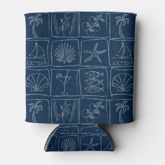 Whimsical Coastal Mediterranean Tile Nautical Navy Dosenkühler (Vorderseite)