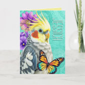 Whimsical Cockatiel Vibranel Spring Blume Collage Karte (Vorderseite)