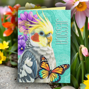 Whimsical Cockatiel Vibranel Spring Blume Collage Karte