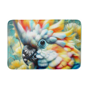 Whimsical Cockatoo Bird Gelbe Papi floral Badematte