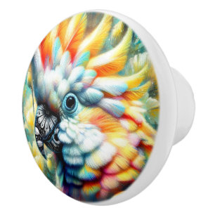 Whimsical Cockatoo Bird Gelbe Papi floral Keramikknauf
