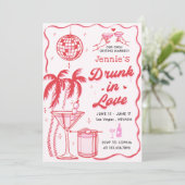 Whimsical Cocktail Betrunken in Liebe Bachelorette Einladung (Stehend Vorderseite)