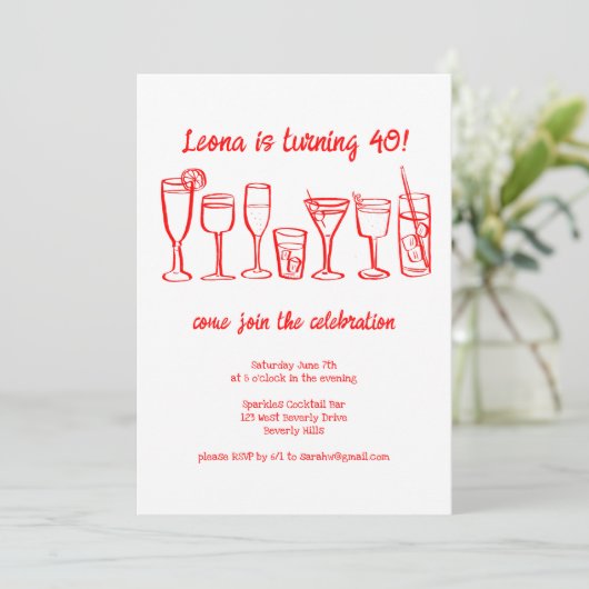 Whimsical Cocktail Drinks Custom Geburtstagsparty Einladung (Stehend Vorderseite)