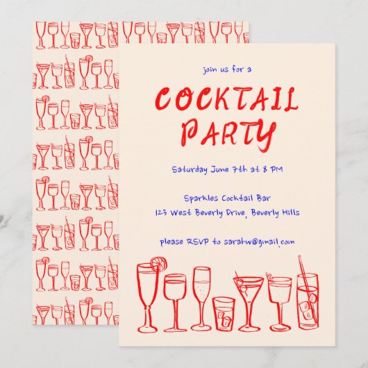 Whimsical Cocktail Drinks Custom Geburtstagsparty Einladung (Vorne/Hinten)