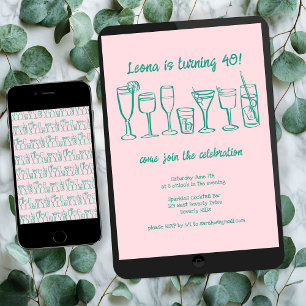 Whimsical Cocktail Drinks Custom Geburtstagsparty Einladung