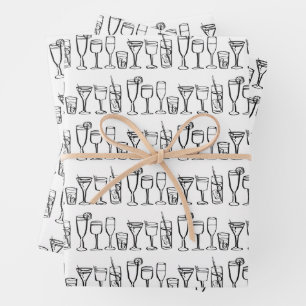 Whimsical Cocktail Drinks Party B&W Geschenk Geschenkpapier Set