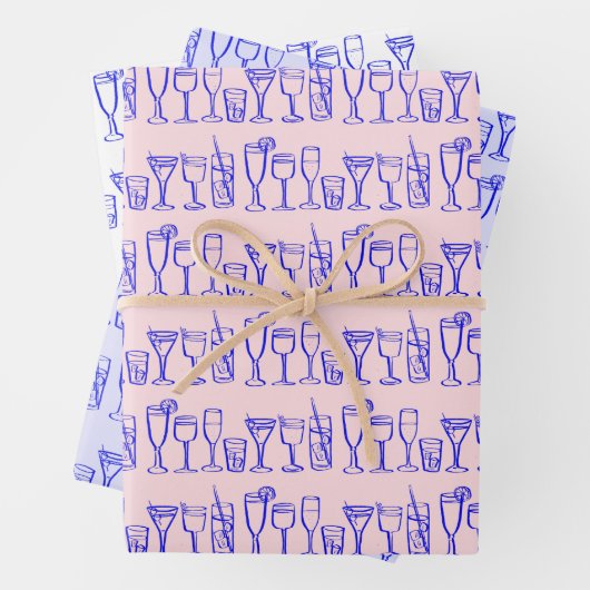 Whimsical Cocktail Drinks Party Blaues Geschenk Geschenkpapier Set (Beispiel)