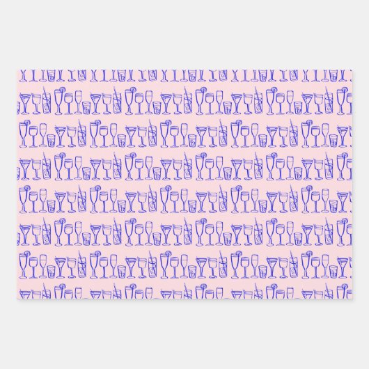 Whimsical Cocktail Drinks Party Blaues Geschenk Geschenkpapier Set (Vorderseite)