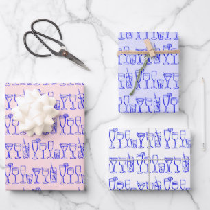 Whimsical Cocktail Drinks Party Blaues Geschenk Geschenkpapier Set