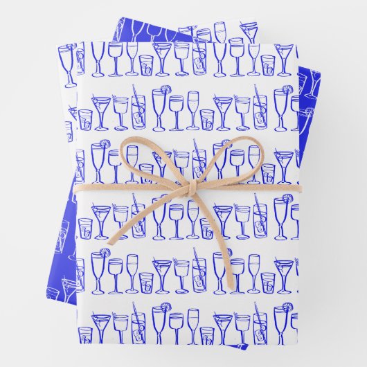 Whimsical Cocktail Drinks Party Blaues Geschenk Geschenkpapier Set (Beispiel)