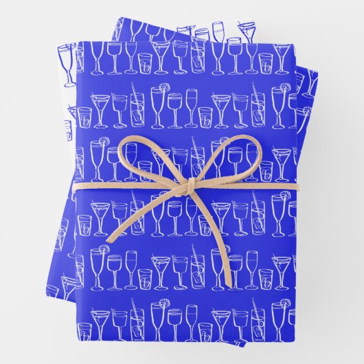Whimsical Cocktail Drinks Party Blaues Geschenk Geschenkpapier Set (Beispiel)