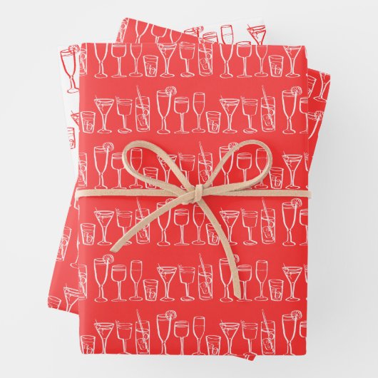 Whimsical Cocktail Drinks Wein Party Farbiges Gesc Geschenkpapier Set (Beispiel)