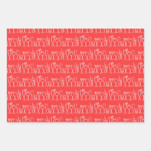 Whimsical Cocktail Drinks Wein Party Farbiges Gesc Geschenkpapier Set (Vorderseite)