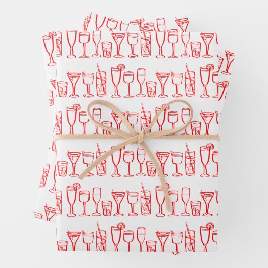 Whimsical Cocktail Drinks Wein Party Farbiges Gesc Geschenkpapier Set (Beispiel)