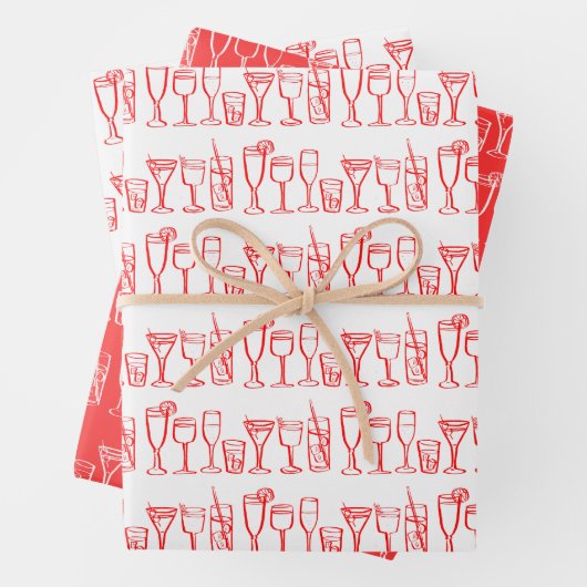 Whimsical Cocktail Drinks Wein Party Farbiges Gesc Geschenkpapier Set (Beispiel)