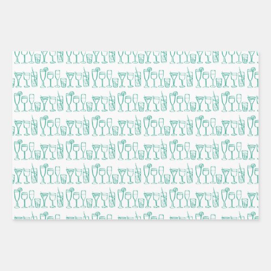 Whimsical Cocktail Drinks Wein Party Farbiges Gesc Geschenkpapier Set (Vorderseite 2)