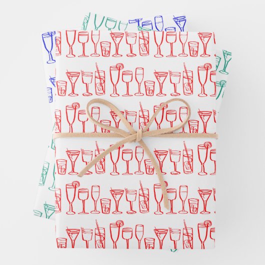 Whimsical Cocktail Drinks Wein Party Farbiges Gesc Geschenkpapier Set (Beispiel)