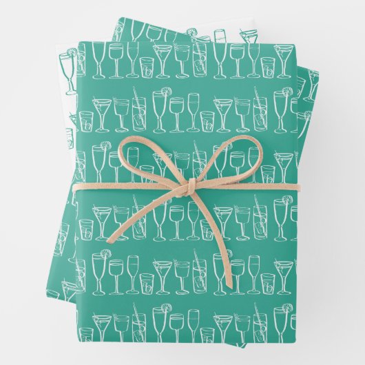 Whimsical Cocktail Drinks Wein Party Farbiges Gesc Geschenkpapier Set (Beispiel)