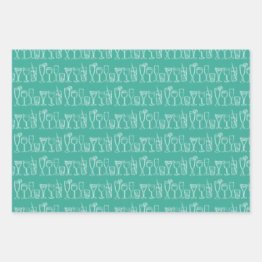 Whimsical Cocktail Drinks Wein Party Farbiges Gesc Geschenkpapier Set (Vorderseite)