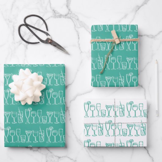 Whimsical Cocktail Drinks Wein Party Farbiges Gesc Geschenkpapier Set (Vorderseite)