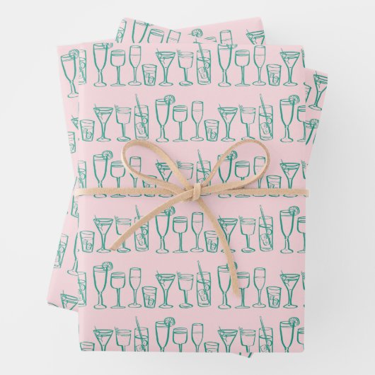 Whimsical Cocktail Drinks Wein Party Farbiges Gesc Geschenkpapier Set (Beispiel)