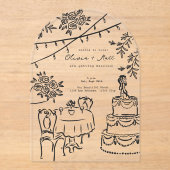 Whimsical Cocktail Hand Drawn Wedding Invitation Acryleinladungen (Vorderseite)