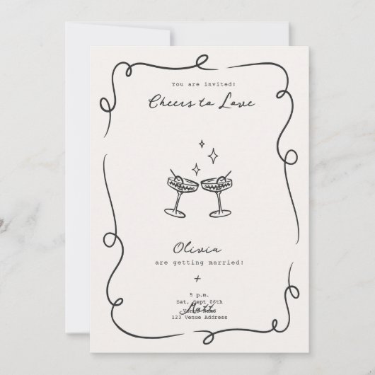 Whimsical Cocktail Minimalist Wedding  Einladung (Vorderseite)