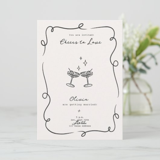 Whimsical Cocktail Minimalist Wedding  Einladung (Stehend Vorderseite)