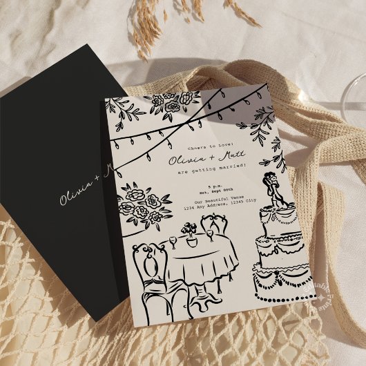 Whimsical Cocktail Minimalist Wedding Invitation Einladung