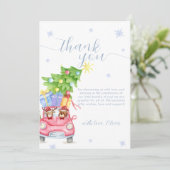 Whimsical Cold Outside Reindeer Bear Baby Shower  Dankeskarte (Stehend Vorderseite)