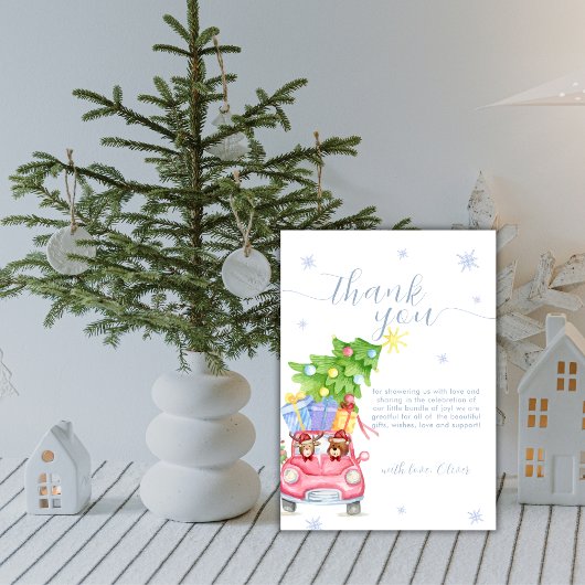 Whimsical Cold Outside Reindeer Bear Baby Shower  Dankeskarte