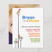 Whimsical Color Dots Birds Tree Kinder 3. Geburtst Einladung (Vorne/Hinten)