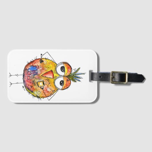 Whimsical Colorful Bird Drink Kaffee Gepäckanhänger (Vorderseite (Horizontal))