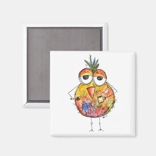 Whimsical Colorful Bird Drink Kaffee Magnet (Vorderseite/Rückseite)