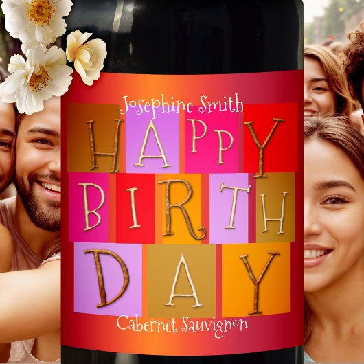 Whimsical Colorful Birthday Wine Label Weinetikett