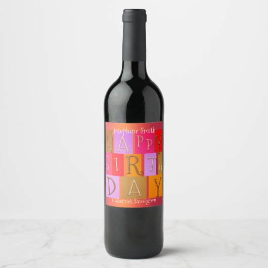 Whimsical Colorful Birthday Wine Label Weinetikett (Vorderseite)