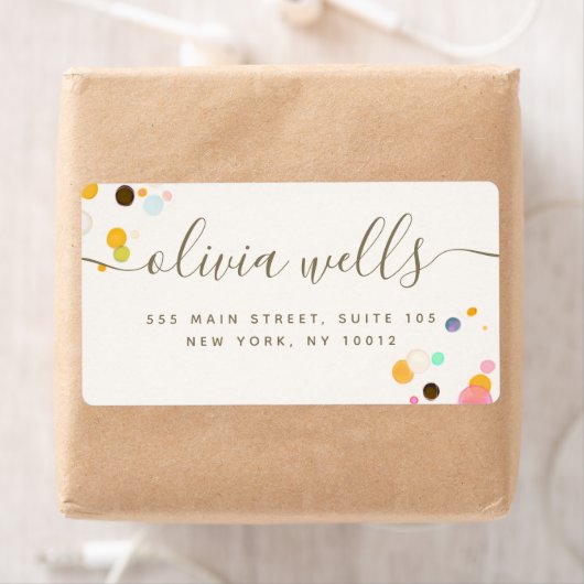 Whimsical Colorful Confetti Signature Script Labe (Insitu)