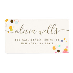 Whimsical Colorful Confetti Signature Script Labe