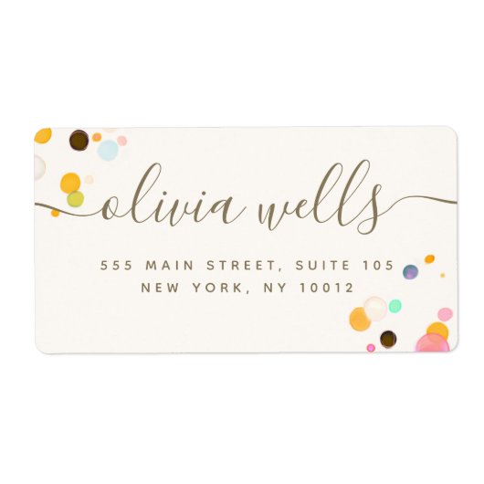 Whimsical Colorful Confetti Signature Script Labe (Vorne)