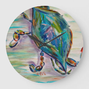 Whimsical Colorful Crab Clock Große Wanduhr