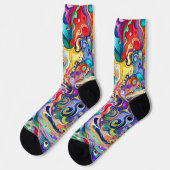 Whimsical Colorful Curly und Wiggly Formen Socken (Linkes Detail)