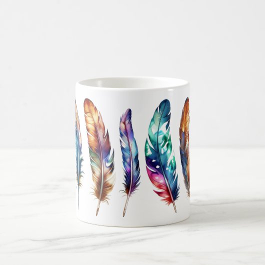 Whimsical Colorful Feather Art - Boho Graphic Tea Kaffeetasse (Mittel)