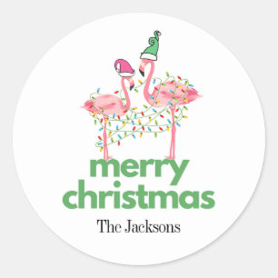 Whimsical Colorful Flamingo Weihnachtskleber Runder Aufkleber