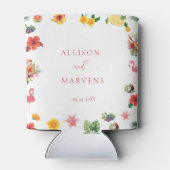 Whimsical Colorful Fun Tropical Flamingle Hochzeit Dosenkühler (Rückseite)