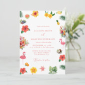 Whimsical Colorful Fun Tropical Flamingle Hochzeit Einladung (Stehend Vorderseite)