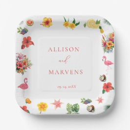 Whimsical Colorful Fun Tropical Flamingle Hochzeit Pappteller