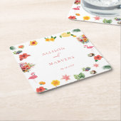 Whimsical Colorful Fun Tropical Flamingle Hochzeit Rechteckiger Pappuntersetzer (angewinkelt)