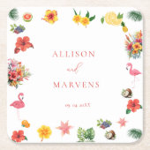 Whimsical Colorful Fun Tropical Flamingle Hochzeit Rechteckiger Pappuntersetzer (Vorderseite)