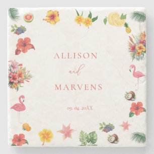 Whimsical Colorful Fun Tropical Flamingle Hochzeit Steinuntersetzer